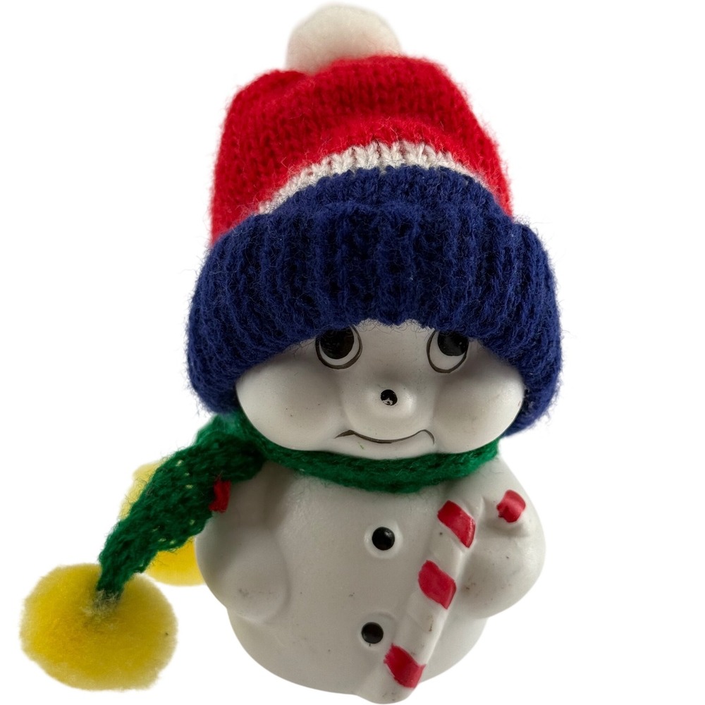 Giftco Snowman Bell White 1987 Vintage Ceramic Knit Hat Scarf Holiday Nostalgia
